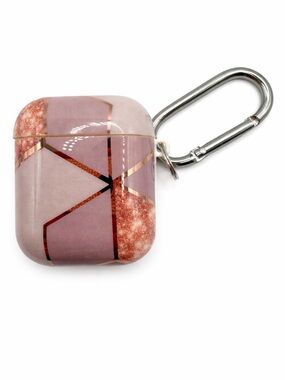 Stylish Pink Geometric AirPods Case with Carabiner